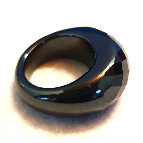 Chunky Faceted Black Obsidian Ring – Size 9 – Bold Statement Piece - Picture 3 of 15